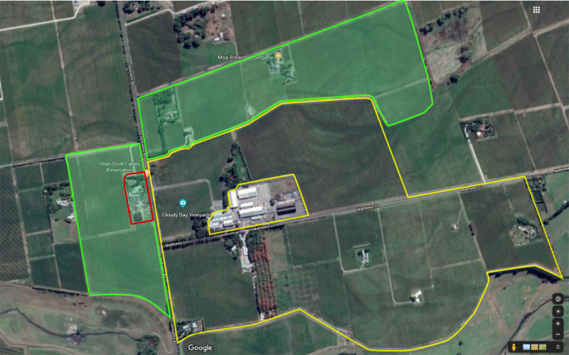 Allan Scott winery and vineyard aerial view